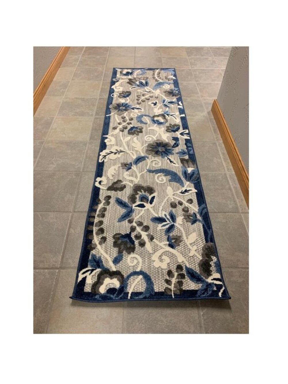 Nourison Oasis Garden Indoor/Outdoor Runner Rug 2'2" x 7'6" Charcoal Blue NWT